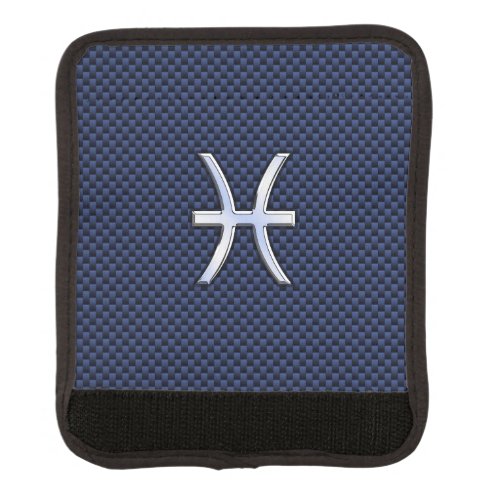 Silver Pisces Zodiac Sign Blue Carbon Fiber Print Luggage Handle Wrap
