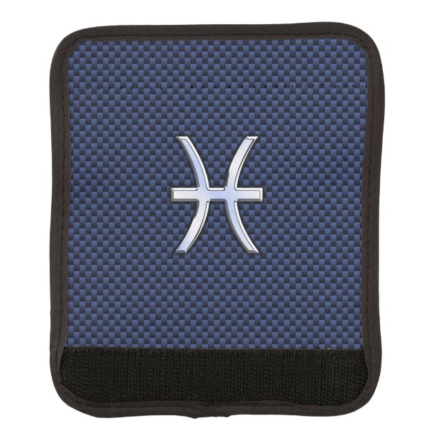 Silver Pisces Zodiac Sign Blue Carbon Fiber Print Luggage Handle Wrap (Front)