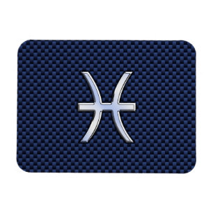 Silver Pisces Zodiac Sign Blue Carbon Fiber Print Magnet