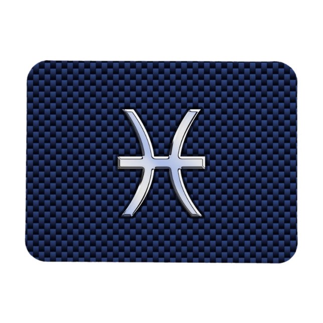 Silver Pisces Zodiac Sign Blue Carbon Fiber Print Magnet (Horizontal)