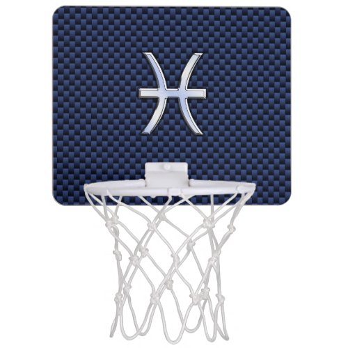 Silver Pisces Zodiac Sign Blue Carbon Fiber Print Mini Basketball Hoop