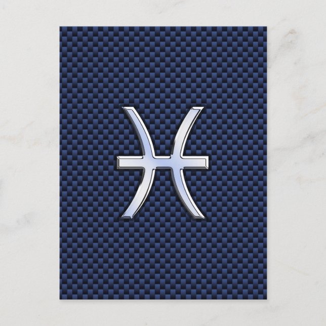 Silver Pisces Zodiac Sign Blue Carbon Fiber Print Postcard (Front)
