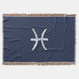 Silver Pisces Zodiac Sign Blue Carbon Fiber Print Throw Blanket