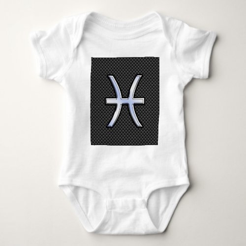 Silver Pisces Zodiac Sign on Carbon Fiber Print Baby Bodysuit