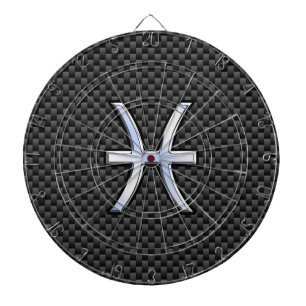 Silver Pisces Zodiac Sign on Carbon Fiber Print Dart Board