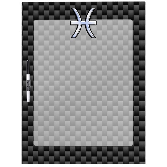 Silver Pisces Zodiac Sign on Carbon Fiber Print Dry-Erase Board (Front)