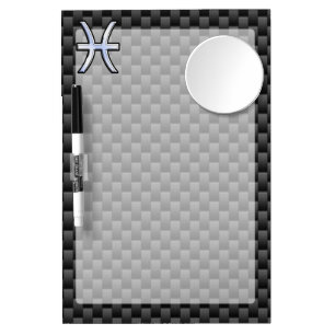 Silver Pisces Zodiac Sign on Carbon Fiber Print Dry Erase Board With Mirror