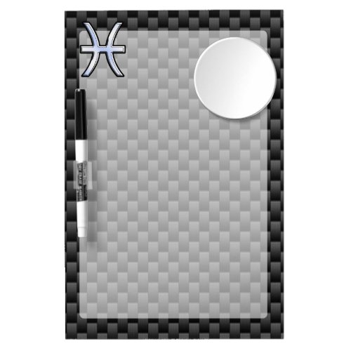 Silver Pisces Zodiac Sign on Carbon Fiber Print Dry Erase Board With Mirror