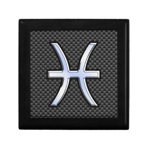 Silver Pisces Zodiac Sign on Carbon Fiber Print Gift Box