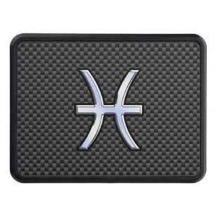 Silver Pisces Zodiac Sign on Carbon Fiber Print Hitch Cover