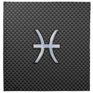 Silver Pisces Zodiac Sign on Carbon Fiber Print Napkin