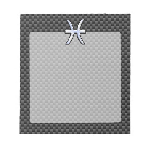 Silver Pisces Zodiac Sign on Carbon Fiber Print Notepad