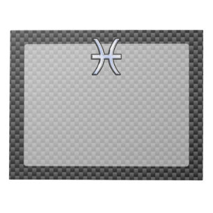 Silver Pisces Zodiac Sign on Carbon Fiber Print Notepad