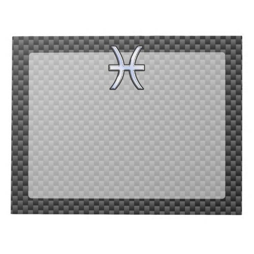 Silver Pisces Zodiac Sign on Carbon Fiber Print Notepad