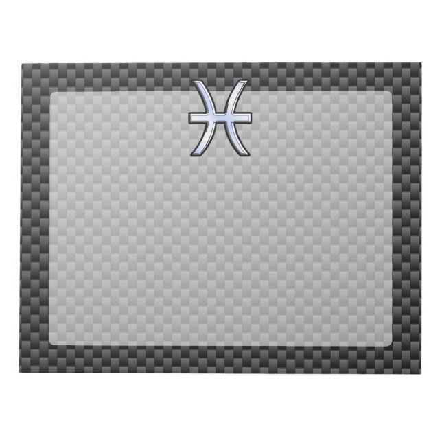 Silver Pisces Zodiac Sign on Carbon Fiber Print Notepad (Front)