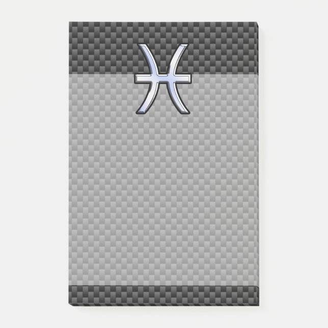 Silver Pisces Zodiac Sign on Carbon Fiber Print Post-it Notes (Front)