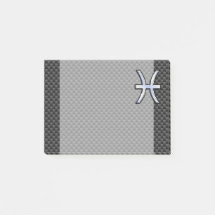 Silver Pisces Zodiac Sign on Carbon Fiber Print Post-it Notes