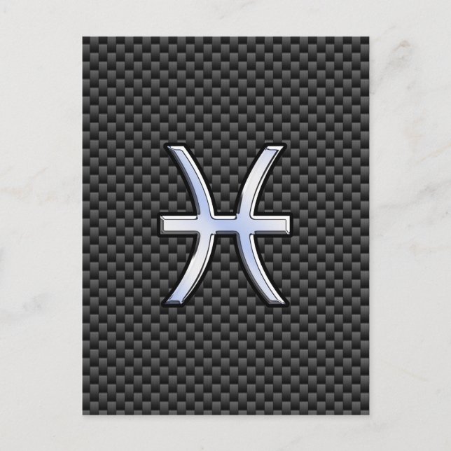 Silver Pisces Zodiac Sign on Carbon Fiber Print Postcard (Front)