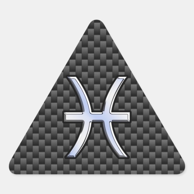 Silver Pisces Zodiac Sign on Carbon Fiber Print Triangle Sticker (Front)