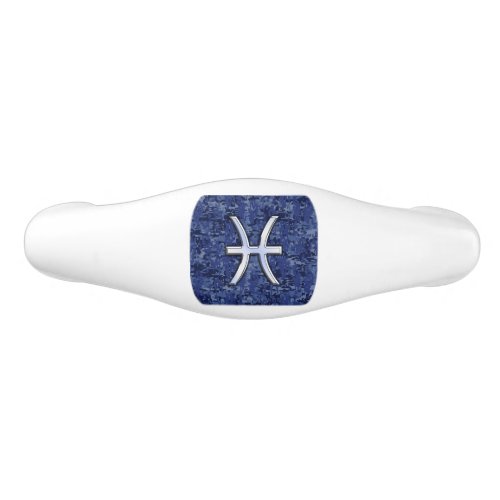 Silver Pisces Zodiac Symbol Navy Blue Digital Camo Ceramic Drawer Pull