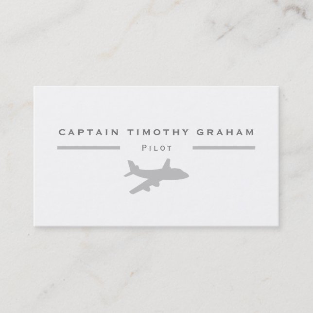 Silver Plane Icon, Flight Steward & Pilot Business Card (Front)