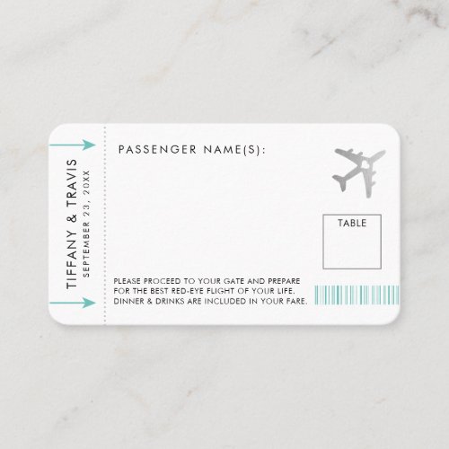 Silver Plane Ticket Boarding Pass Place Card
