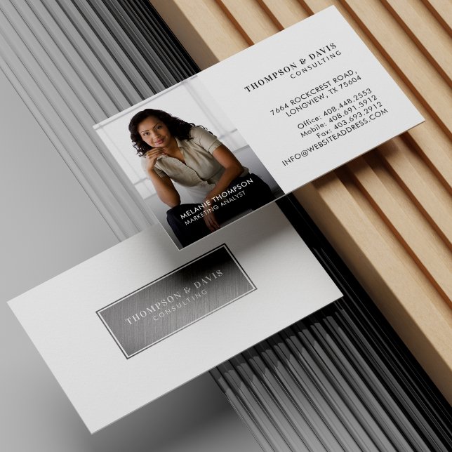 Silver Plaque Minimal Professional Business Photo Business Card