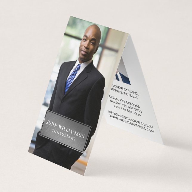 Silver Plaque Minimal Professional Logo & Photo Business Card (Front)