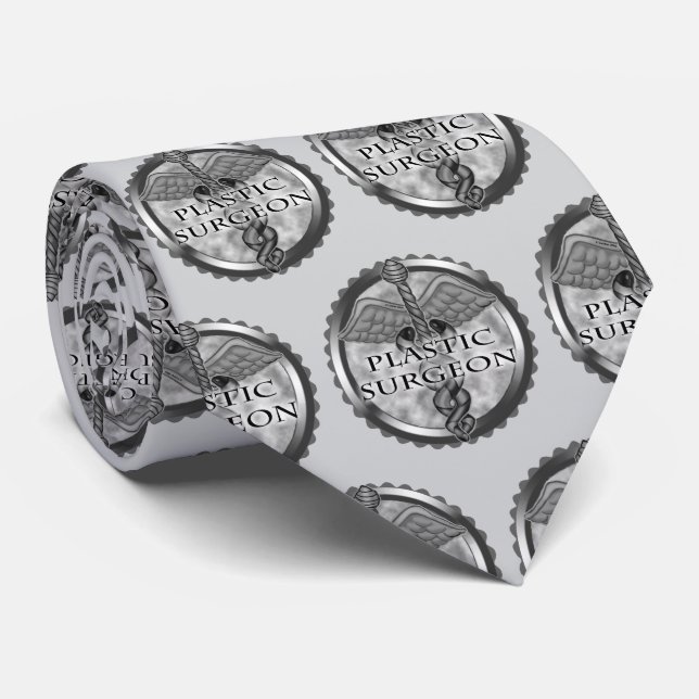 Silver Plastic Surgeon Caduceus Neck Tie (Rolled)