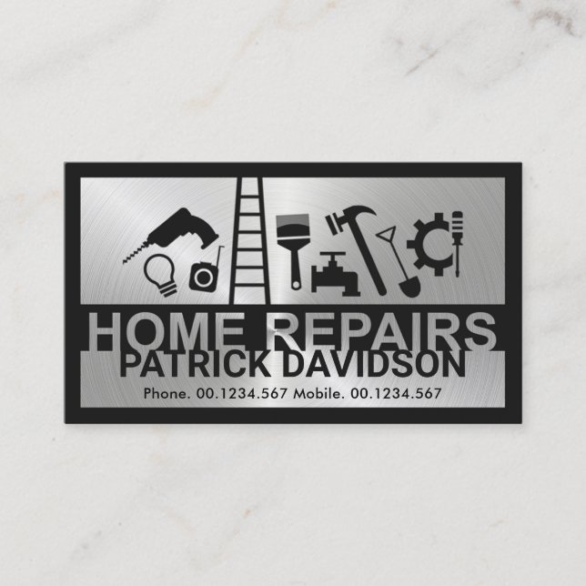 Silver Plate Home Repairs Signage Master Builder Business Card (Front)
