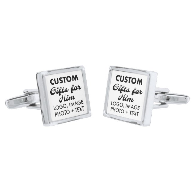 Silver Plate Square Cufflinks Custom Gifts for Him (Angled)