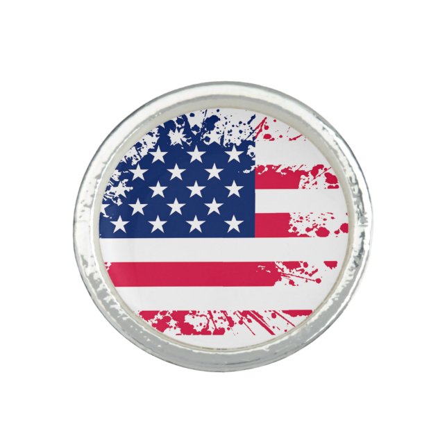 Silver Plate USA American Flag Fashion Ring (Front)