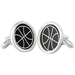 Silver plated cuff links with basketball logo