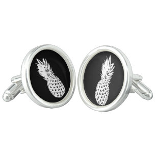 Silver plated cuff links with pineapple design