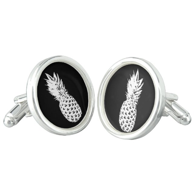 Silver plated cuff links with pineapple design (Angled)