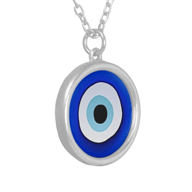  Silver Plated Evil Eye Printed Pendant Necklace (Front Left)