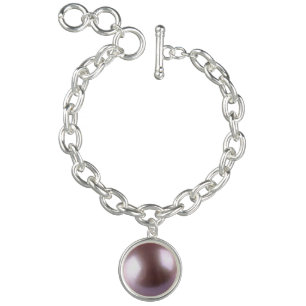 Silver plated faux lavender pearl pendant bracelet