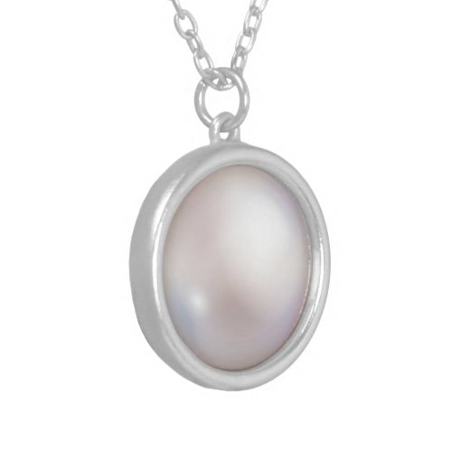 silver plated faux pearl printed pendent necklace