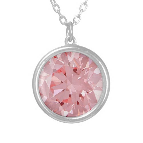 Silver Plated Faux Pink Diamond Pendant Necklace