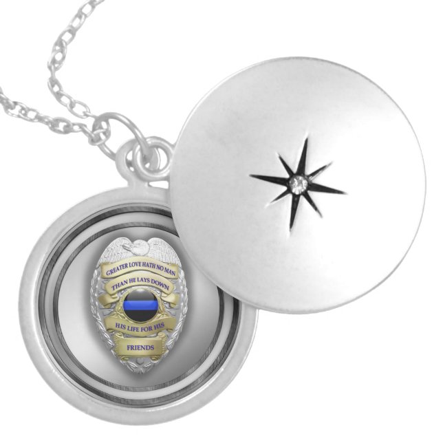 Silver Plated Greater Love Badge  Locket Necklace (Front)