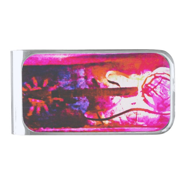 Silver-Plated Money Clip with Art Guitar design (Front)