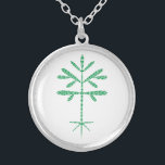 Silver-plated Necklace with Green Sapling Pendant<br><div class="desc">Sterling silver plated 1.125" diameter pendant with a green chevron sapling on a 18" chain with a 2" extender.
Charm also available in 0.75" and 1.44" diameter versions.</div>
