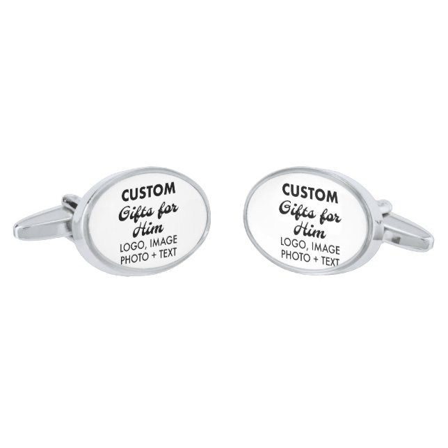Silver Plated Oval Cufflinks Custom Gifts for Him (Angled)