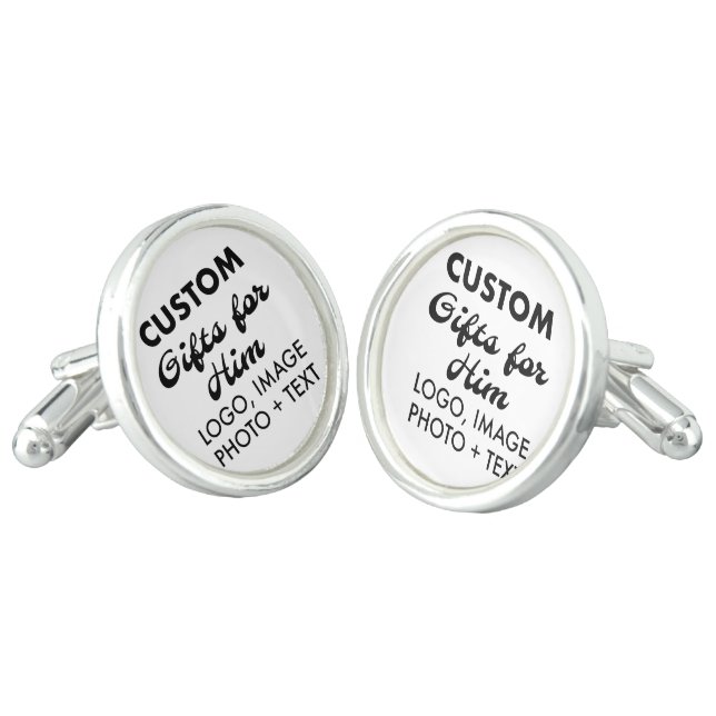 Silver Plated Round Cufflinks Custom Gifts for Him (Angled)