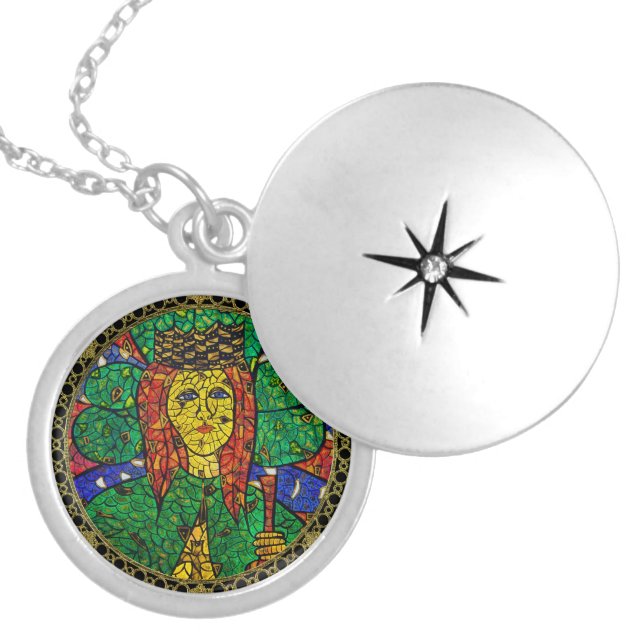 Silver Plated Saint Dymphna Locket Necklace (Front)