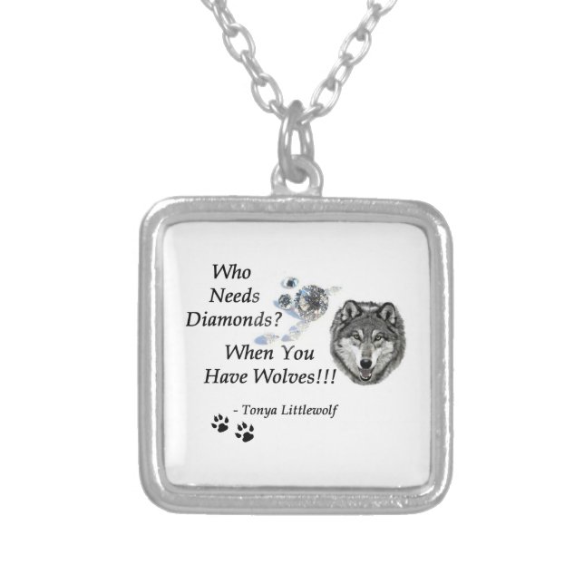 Silver Plated Square Necklace - Wolf Mtn Sanctuary (Front)