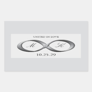 Silver Platinum Infinity Hand Clasp Wedding Favor Rectangular Sticker
