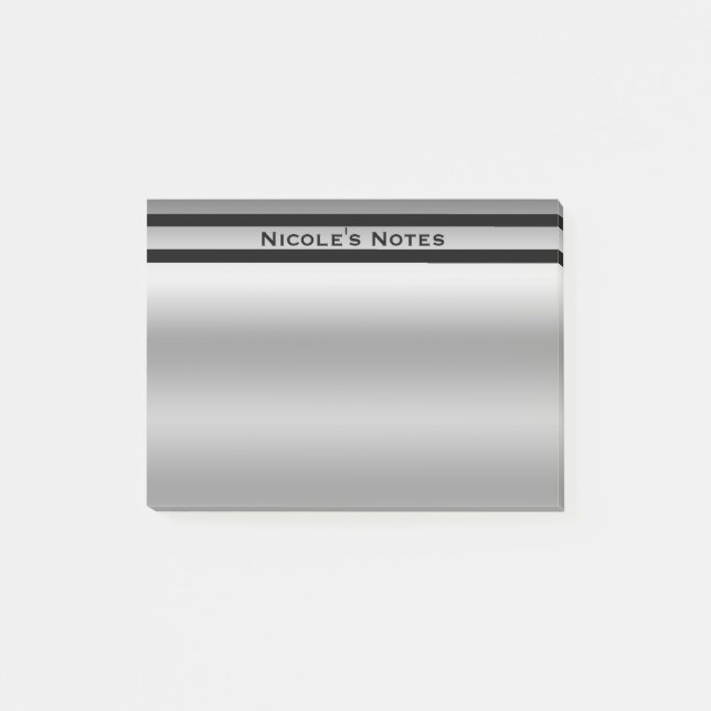 Silver Platinum Shine Chic Modern Personalized Post-it Notes (Front)