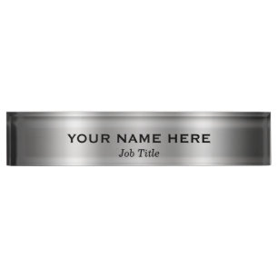 Silver Platinum Shine Modern Minimal Personalized Desk Name Plate