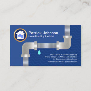 Silver Plumbing Pipe Blue Flood Waters Plumber Business Card